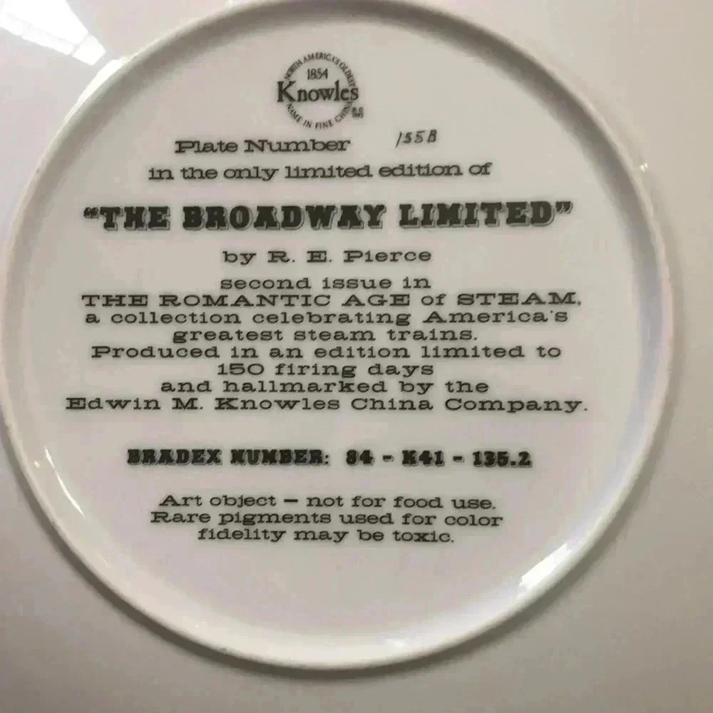 Knowles collector plate The Broadway limited by R.E. Pierce train collection